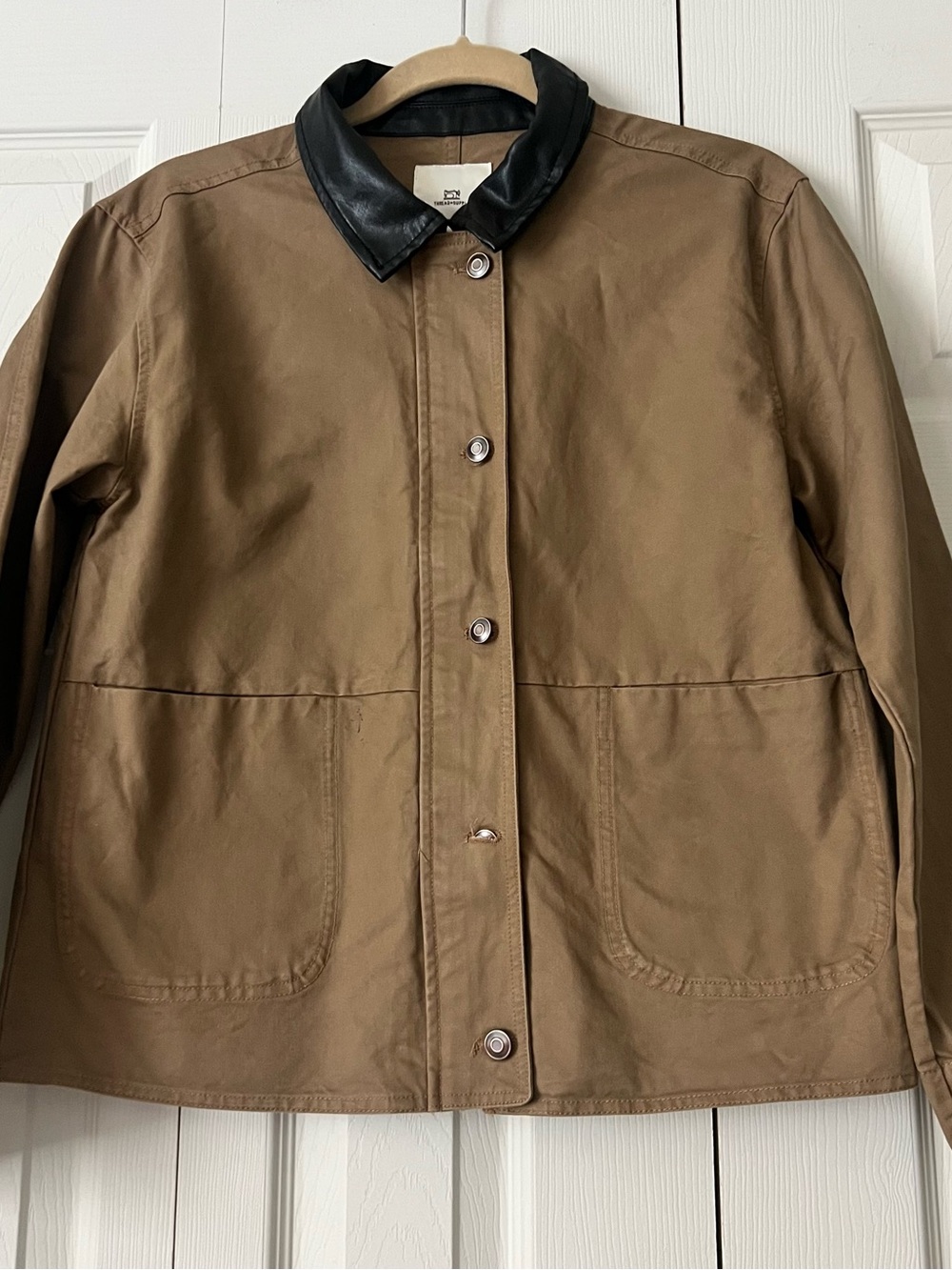 Thread&Supply Women’s Khaki Utility Jacket with Black Collar - Picture 2 of 6